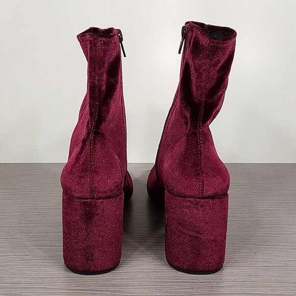 Jeffrey Campbell Cienega Zip Ankle Boot, Burgundy Velvet, Womens Size 10 - Picture 5 of 9